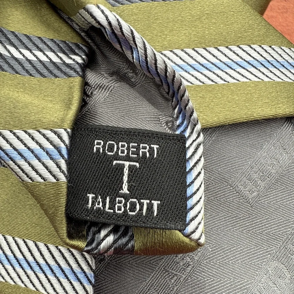 Robert Talbott Silk‎ Tie Designer STRIPED Green Gray 62
